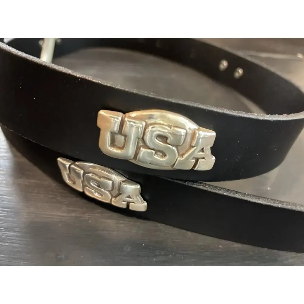 Black Genuine Leather Belt With 4 USA Conchos Size 30, 32, 38